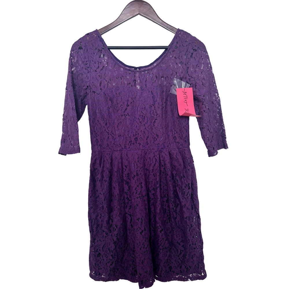 Betsey Johnson Lace Dress Purple 3/4 Sleeve Party Cocktail Dress‎ Size 8